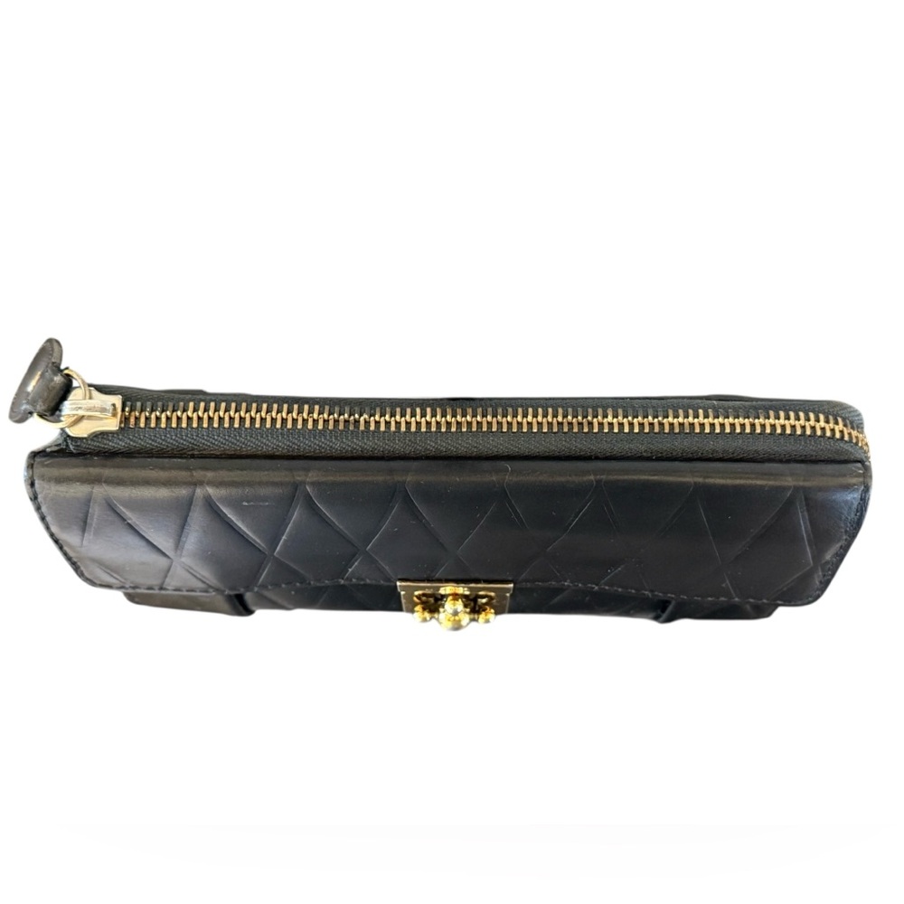 CHLOE Vintage Elise Black Leather Quilted Zip Around Wallet w Unbranded Chain - Picture 9 of 17
